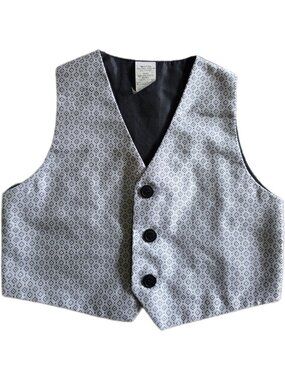 Toddler Silver Gray Brocade Geometric Formal Suit Vest 24M EUC